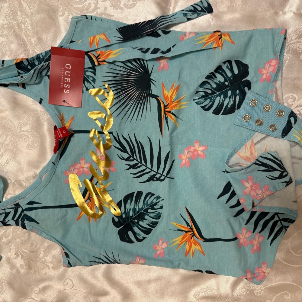 GUESS Floral Print Bodysuit - Teal and Pink